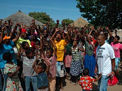 Bushmen in New Xade relocation camp celebrate